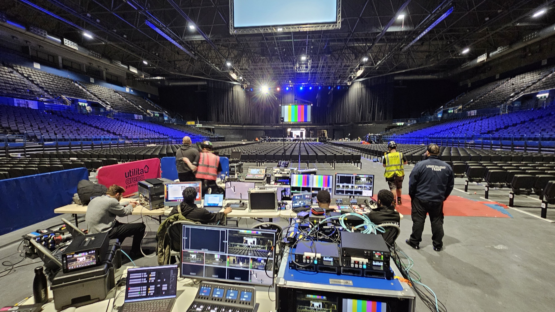 Broadcast gallery setup before audience entry